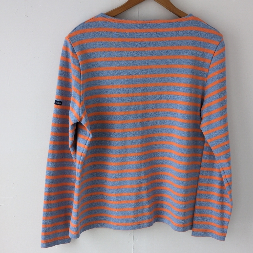 Saint James Atelier Striped Long Sleeve Shirt Light Blue Orange Cotton Size 12 - Picture 8 of 15